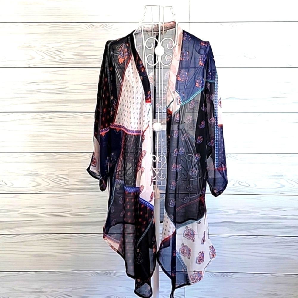 Paradigma sheer kimono cover up multicolored Women's Size L - Picture 1 of 11